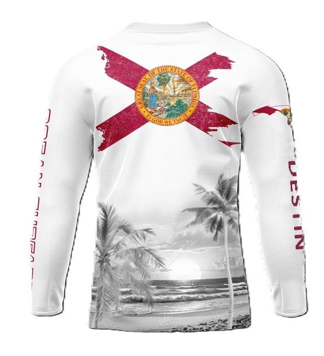 OS SPF 50+ Perf Men&#39;s LS Destin FL Flag - White