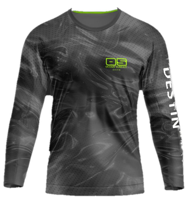 OS SPF 50+ Perf Men&#39;s LS Destin Blk Smoke - Gry/NGrn