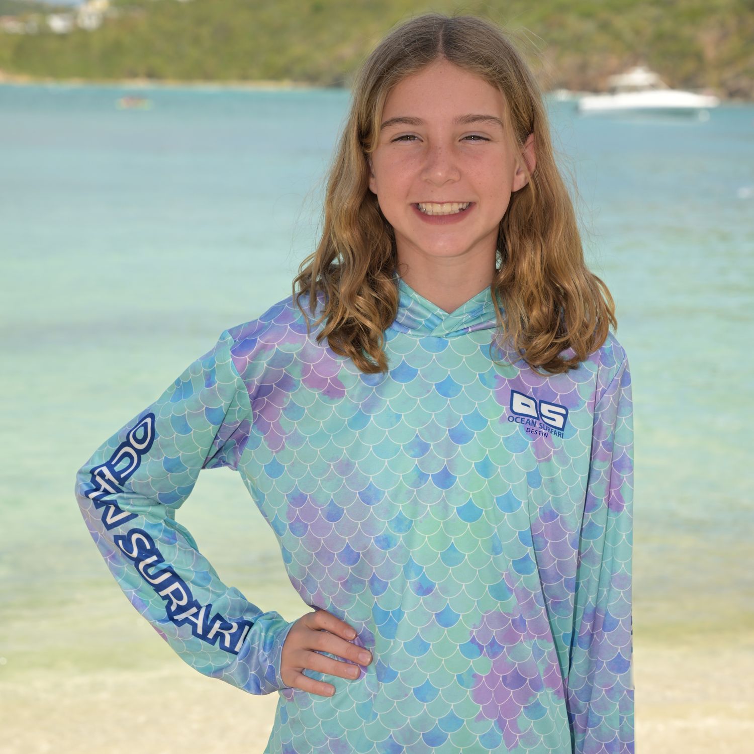 OS SPF 50+ Perf Youth Hoodie Destin - Mermaid