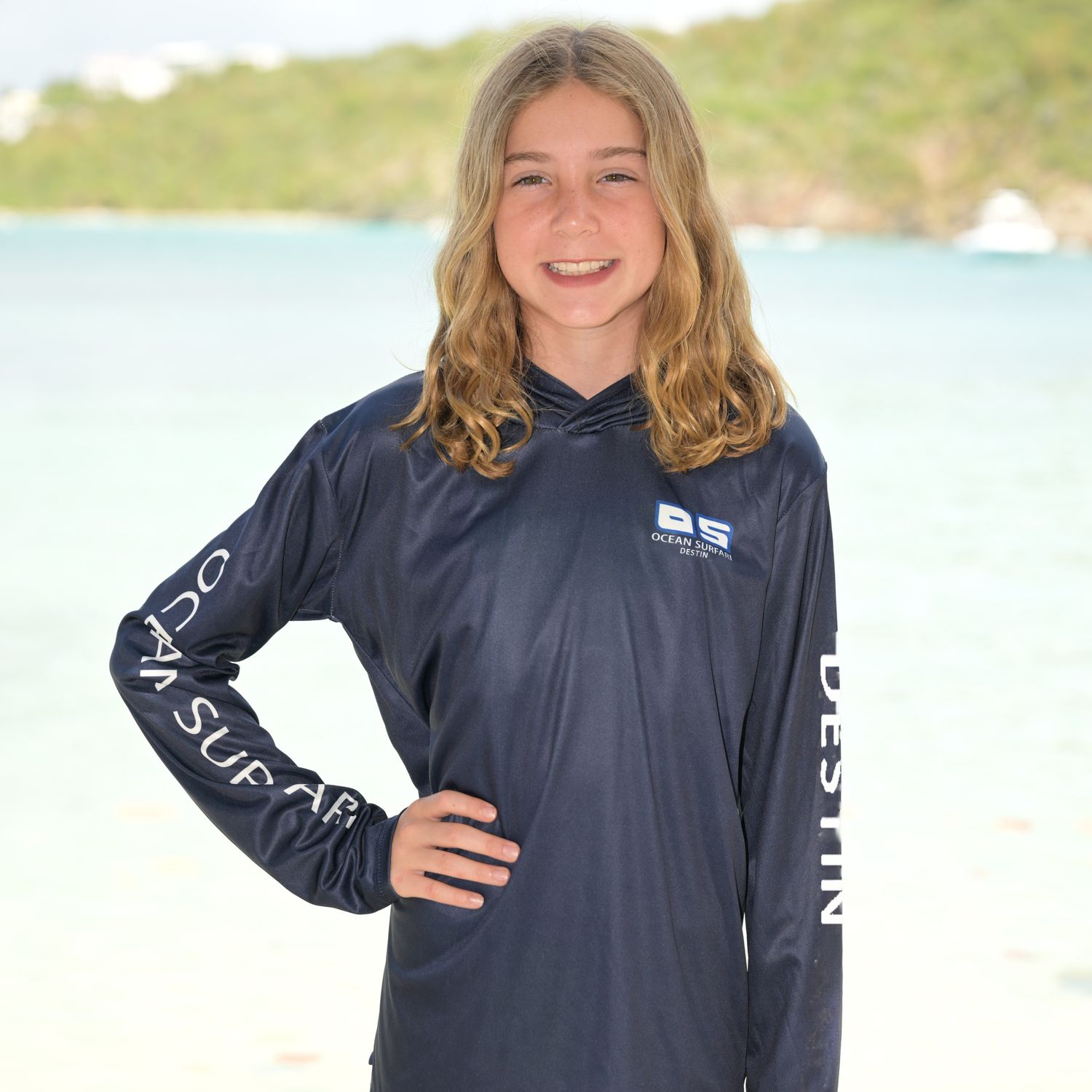 OS SPF 50+ Perf Youth Hoodie Destin - Navy
