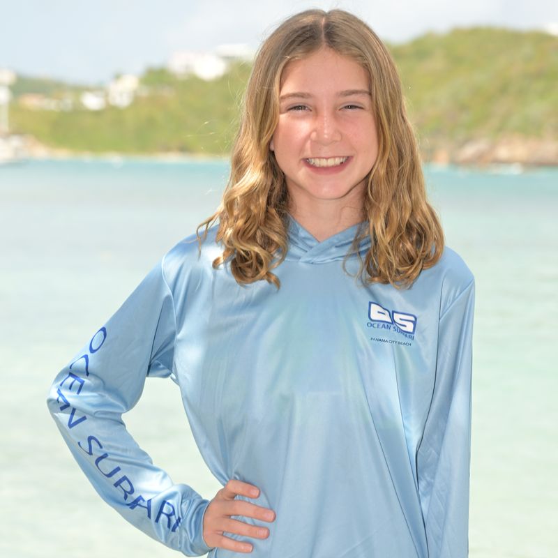 OS SPF 50+ Performance Youth Hoodie PCB Bimini Blue
