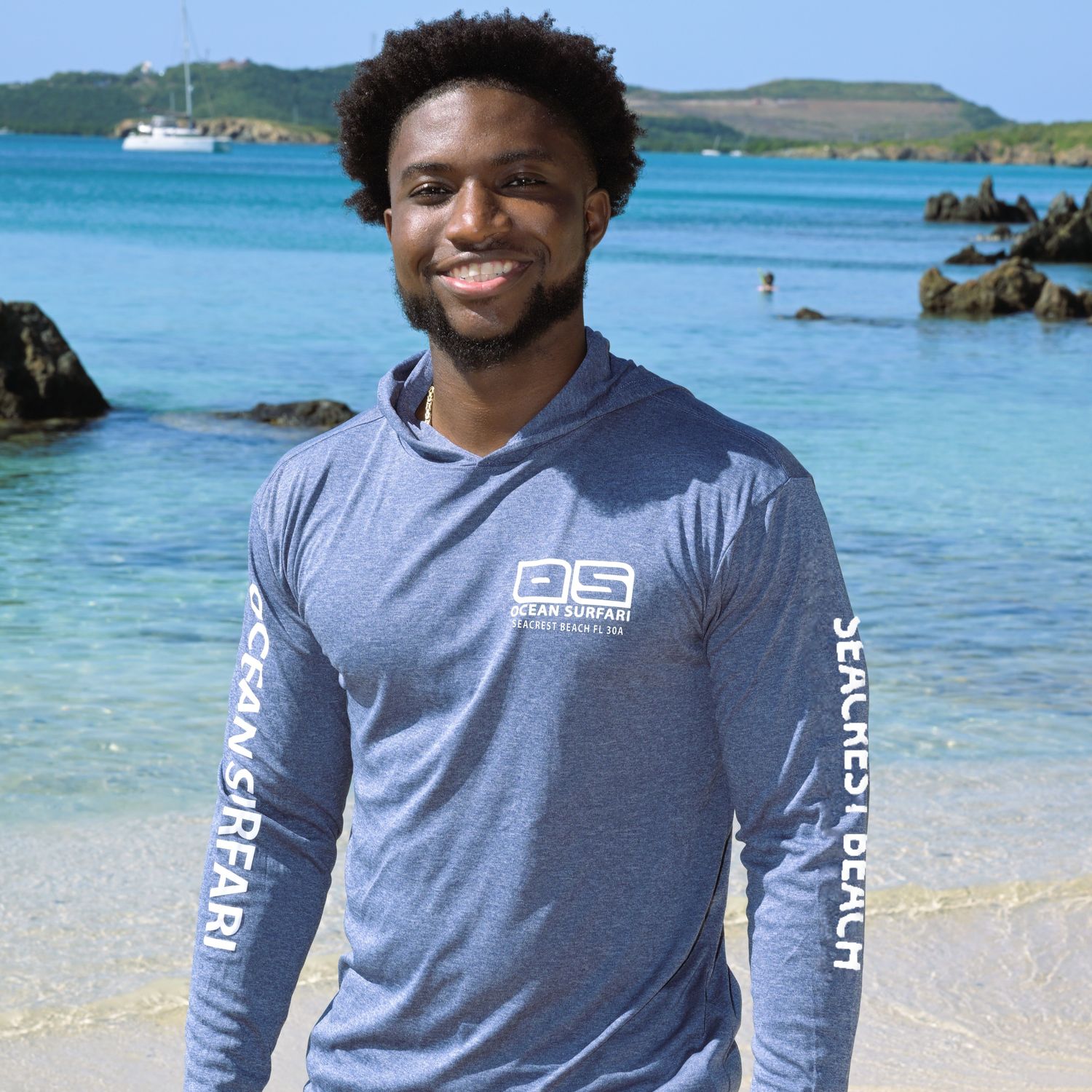 OS SEACREST SPF 50+ Perf Men&#39;s Hoodie HTR Navy