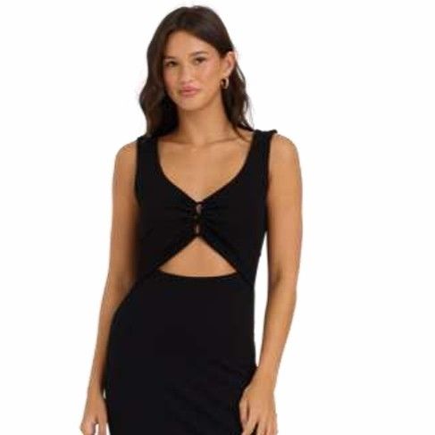 Rib Knit Cut Out Maxi Dress Black