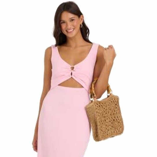 Rib Knit Cut Out Maxi Dress Pink Sand