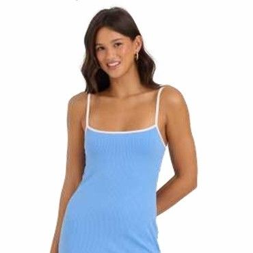 Rib Knit Maxi Dress Island Blue w/White