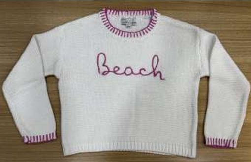 Beach Sweater w/whip stitch Ivory/Hot Pink