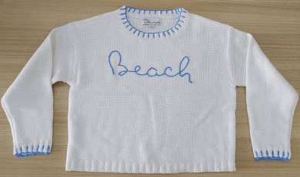 Beach Sweater w/whip stitch Ivory/Blue Shore