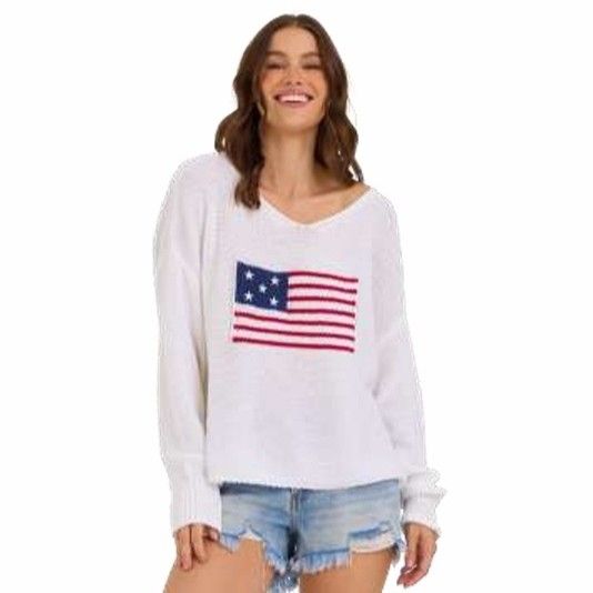 American Flag Graphic Sweater White