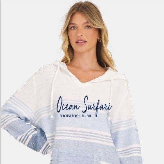 Ladies Seacrest Printed Ombre Baja Hoodie Blue Jean