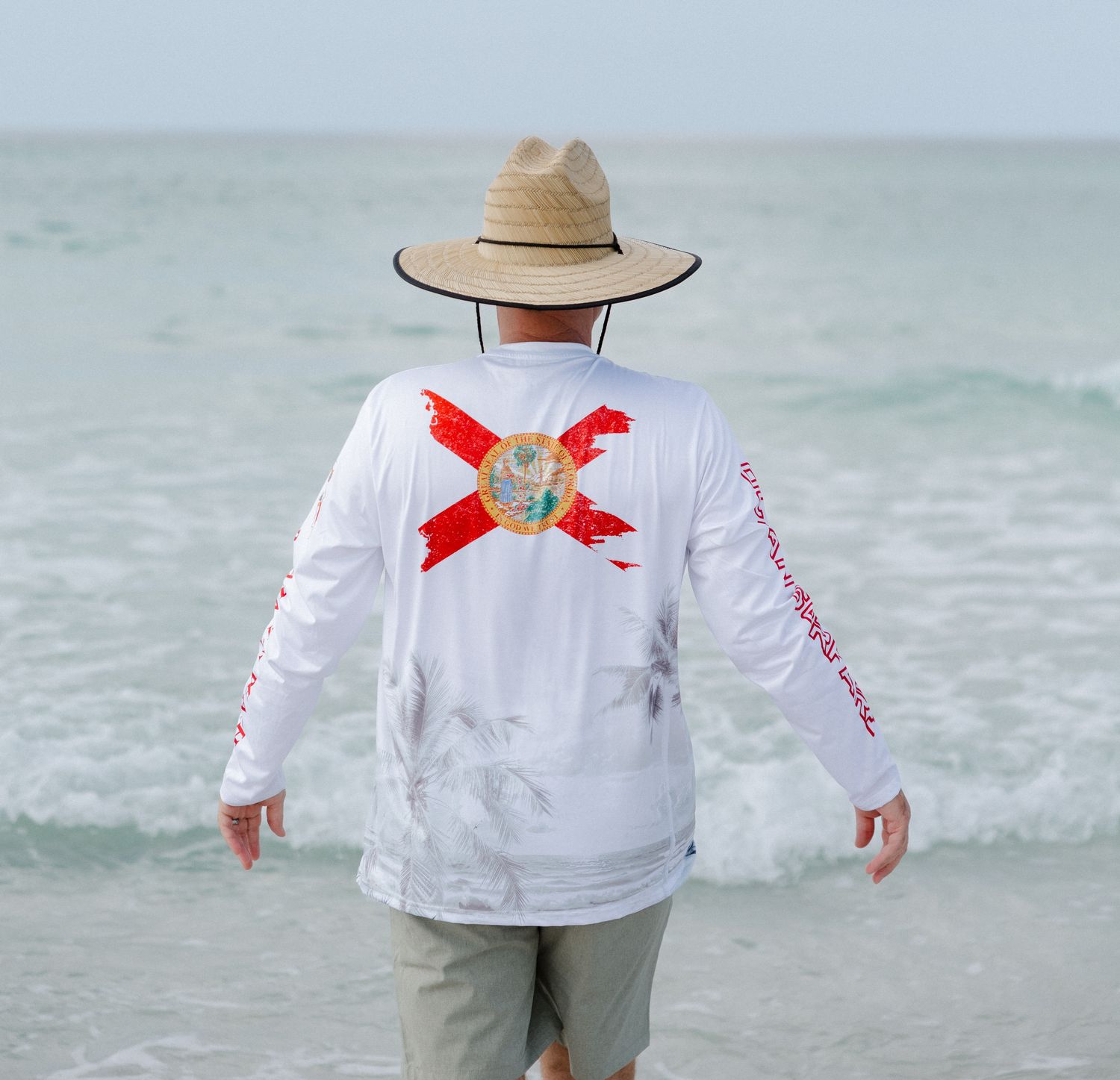OS SPF 50+ Performance Men's LS PCB FL Flag - White