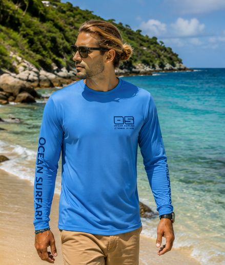 OS USVI SPF 50+ Perf Men's LS Col Blue