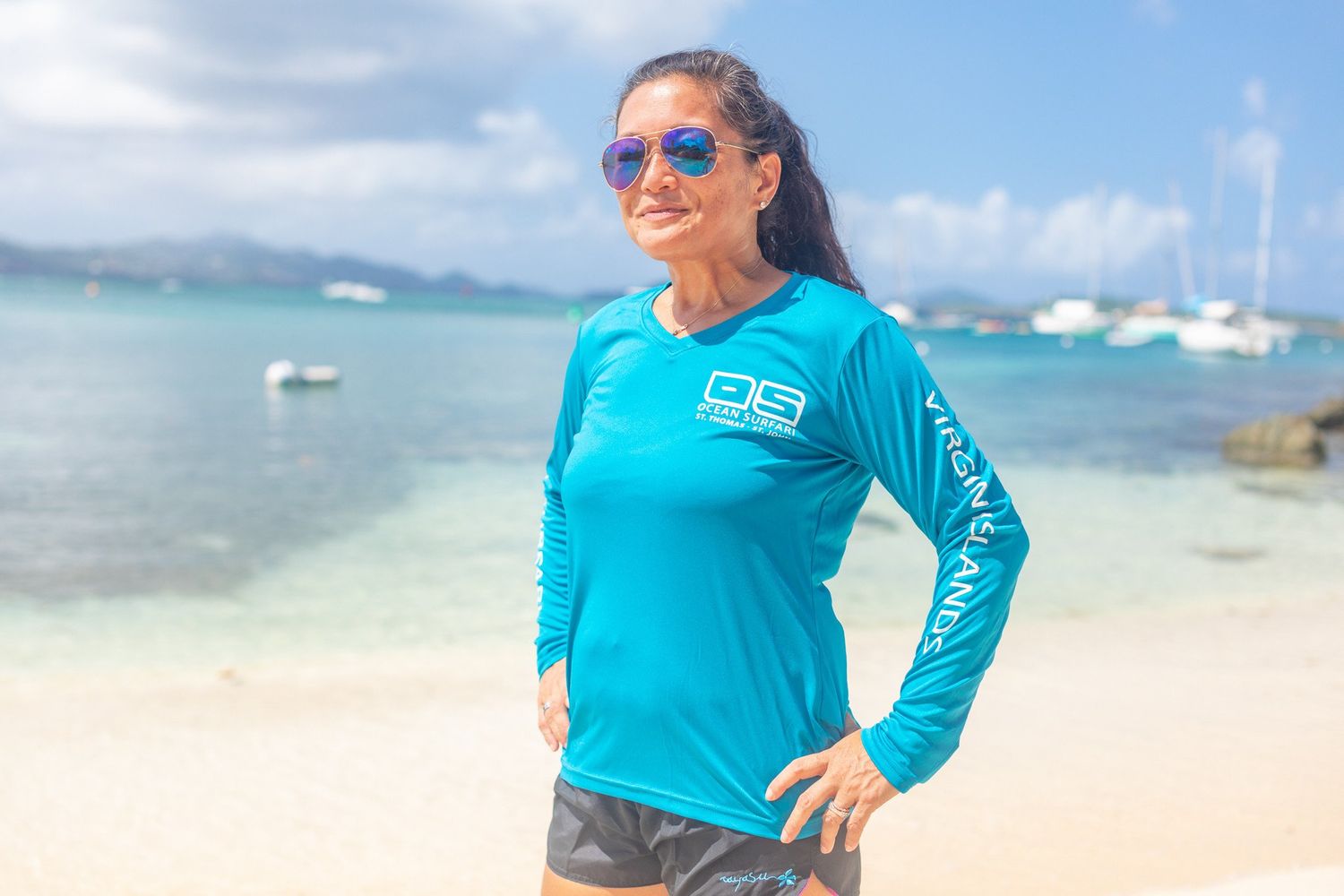 OS USVI SPF 50+ Perf Lad LS Teal