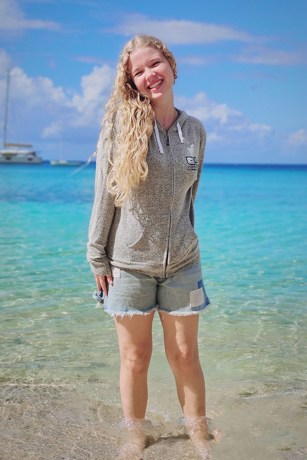 Ladies USVI Brushed Hacci Zip Hoodie Grey