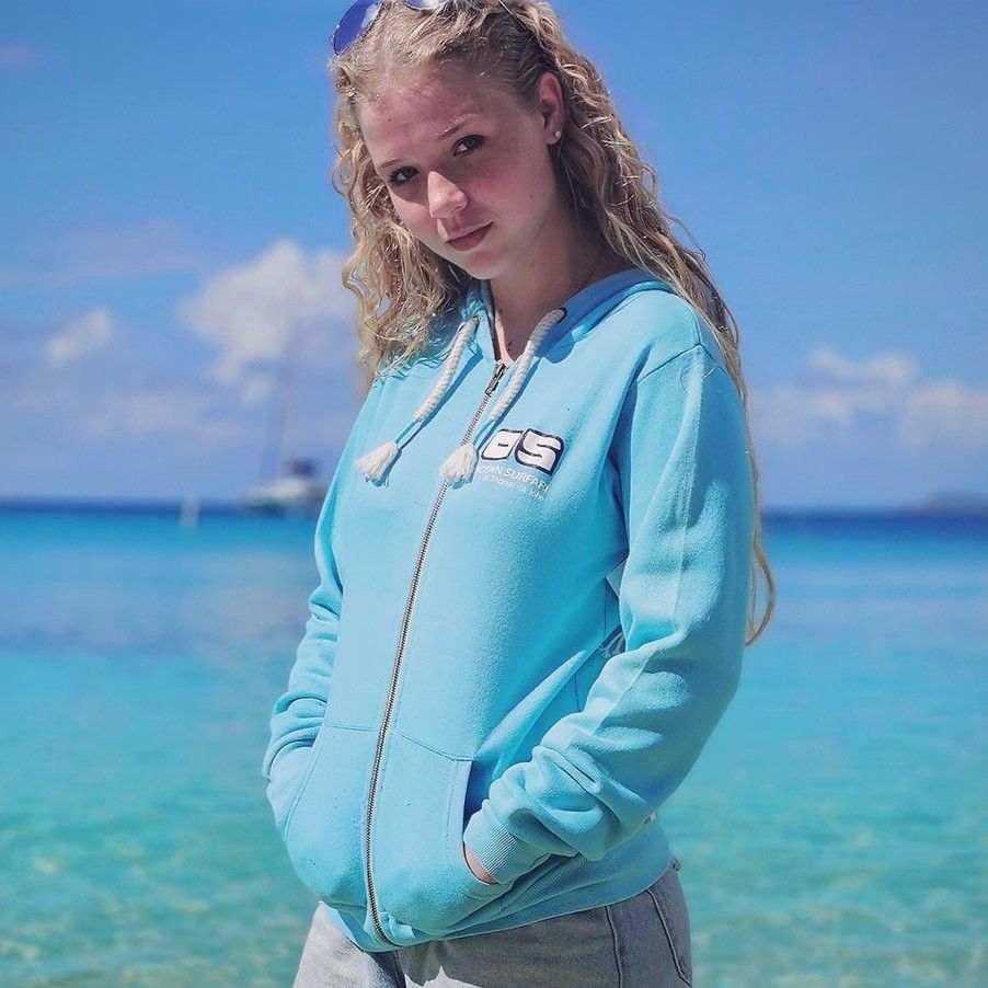 Ladies USVI Burnout Full Zip Hoodie Bermuda Blue
