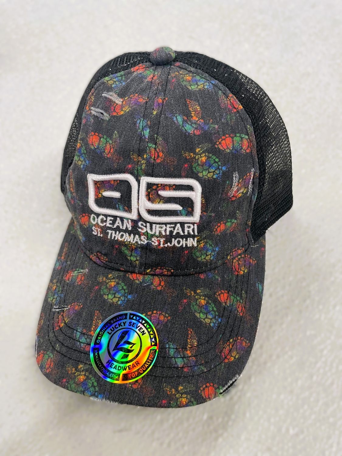 OS USVI Criss Cross Pony Tail Hat, Color: Multi Turtles