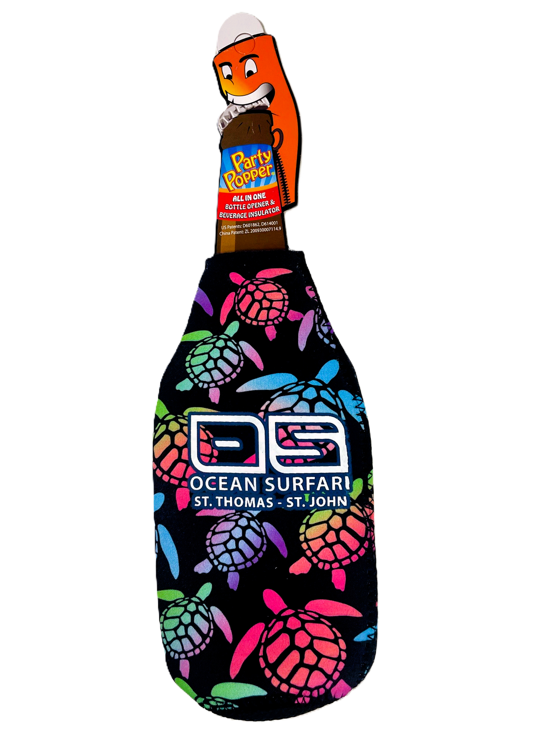 O/S USVI Bottle Koozie, Color: Neon Turtles