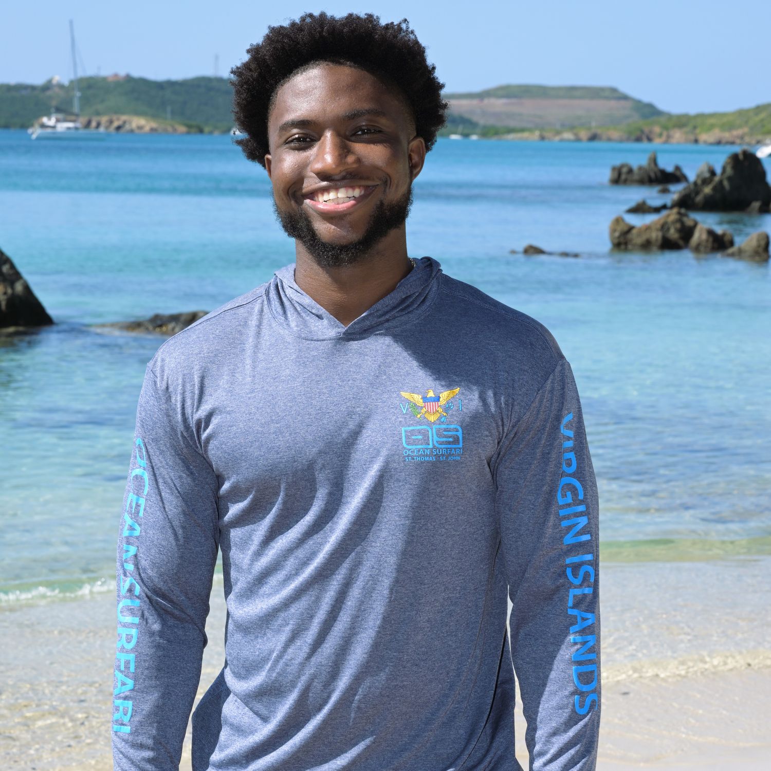 OS SPF 50+ Performance Men's Hoodie VI Flag Heather Navy