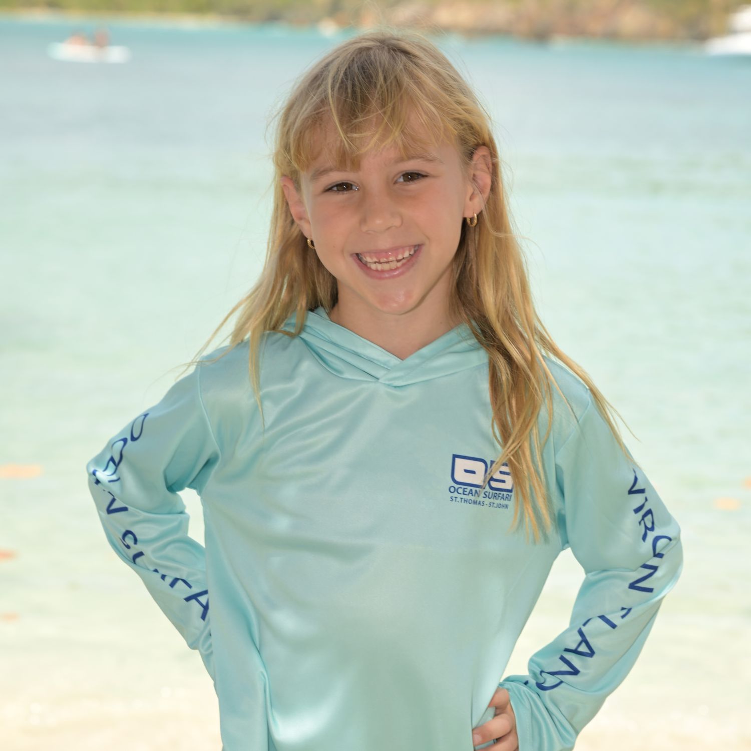 OS USVI SPF 50+ Perf Youth Hoodie Aqua Blue SB