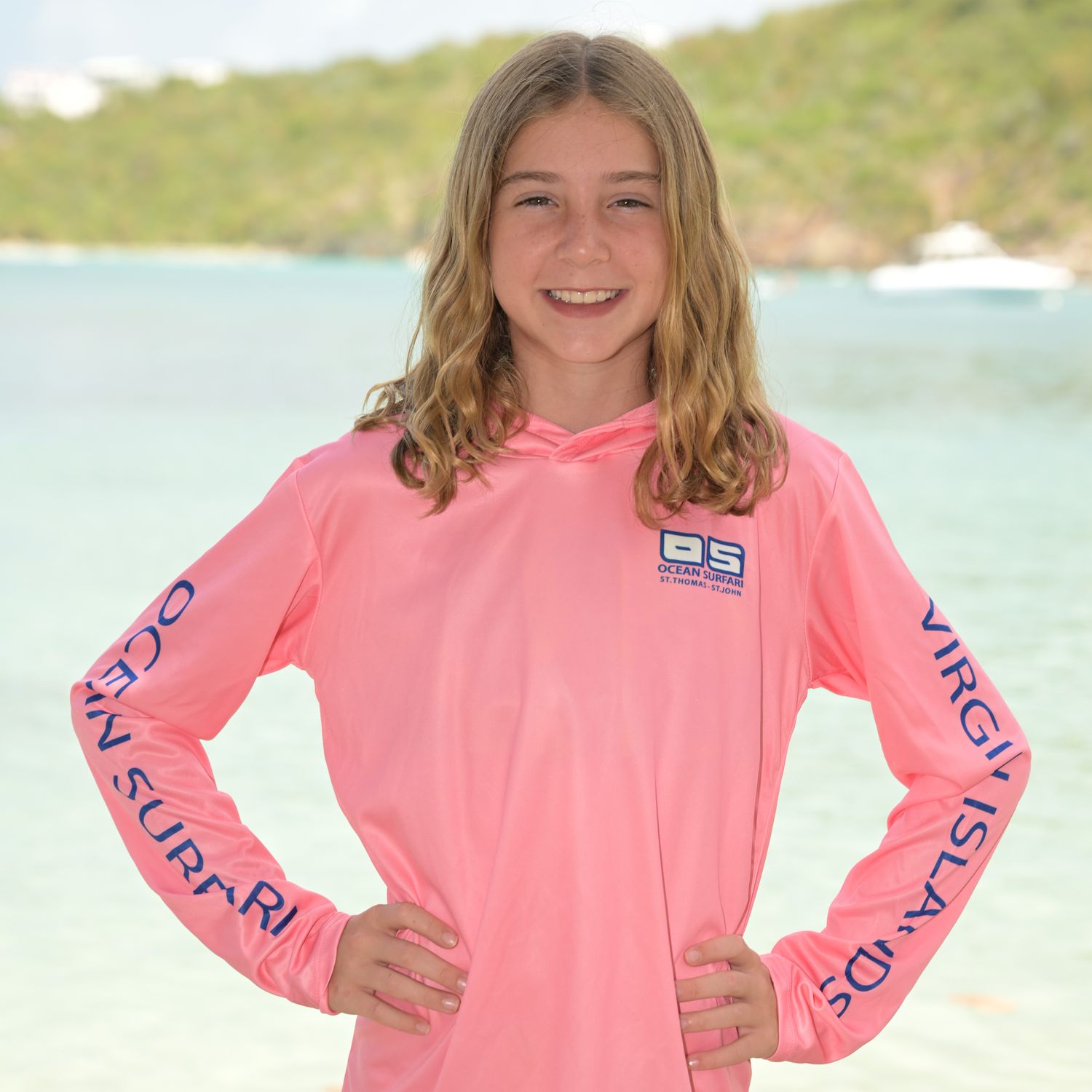 OS USVI SPF 50+ Perf Youth Hoodie Light Pink SB