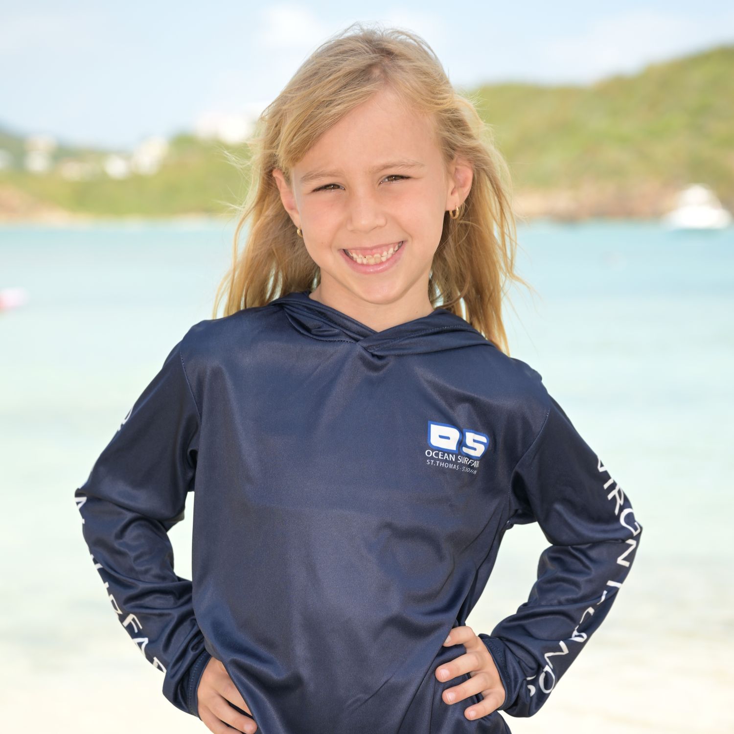 OS USVI SPF 50+ Perf Youth Hoodie Navy SB
