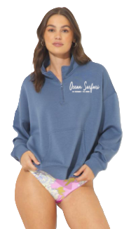 Ladies USVI Cloud Fleece 1/4 Zip Blue Jean