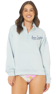 Ladies USVI Cloud Fleece 1/4 Zip Sailboat Blue