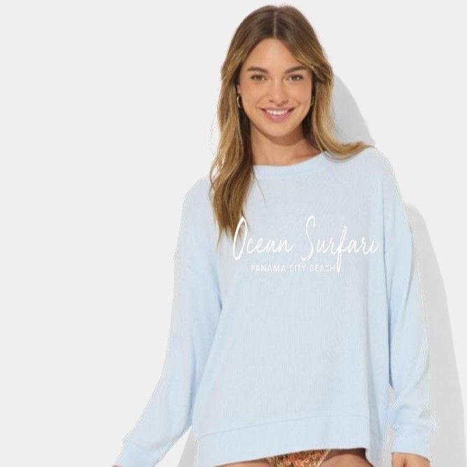 Ladies PCB Ribbed Hacci Crewneck Sky Blue