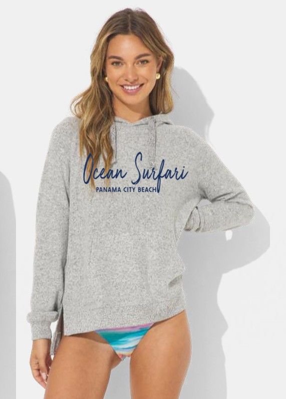 Ladies PCB Brushed Hacci Side Slit Hoodie Grey