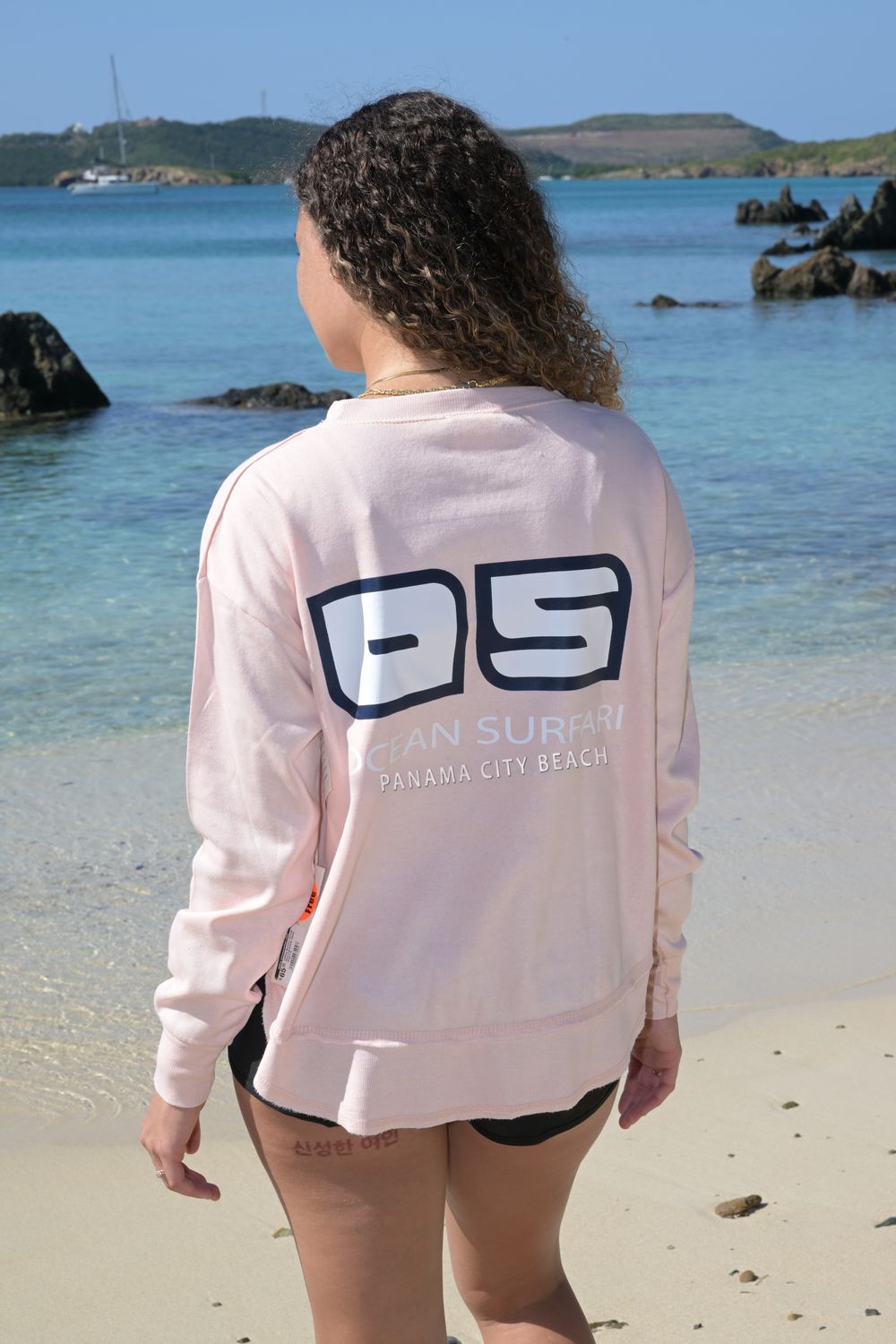 Ladies PCB Burnout Round Hem Crewneck Island Peach