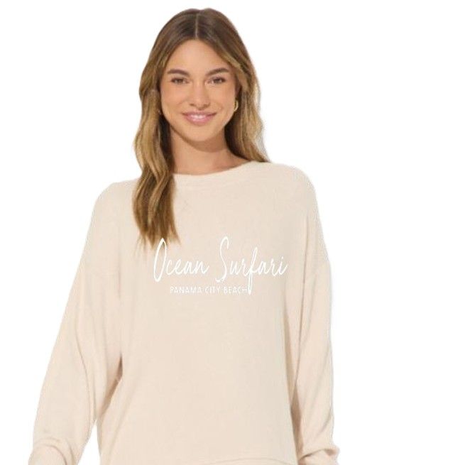 Ladies PCB Ribbed Hacci Crewneck Summer Sand