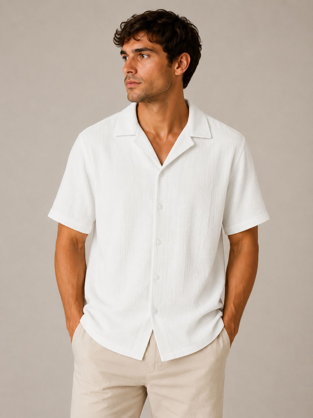 Men's S/S Button Down Camp Shirt - White