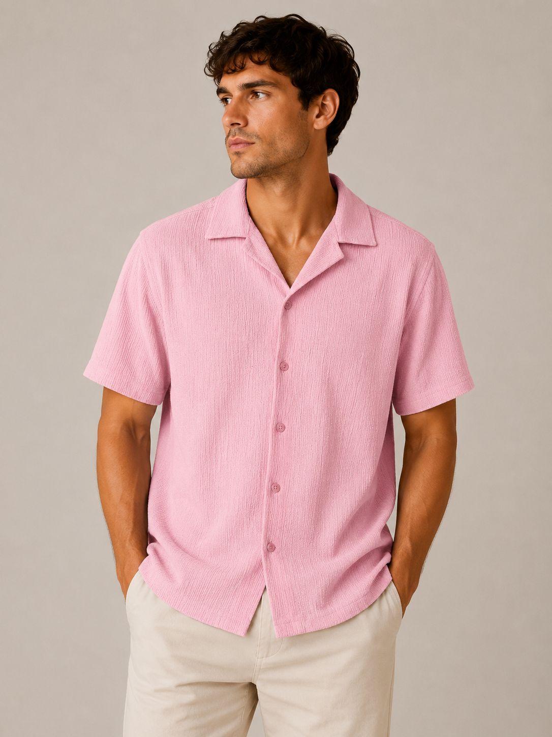 Men's S/S Button Down Camp Shirt - Lt Pink