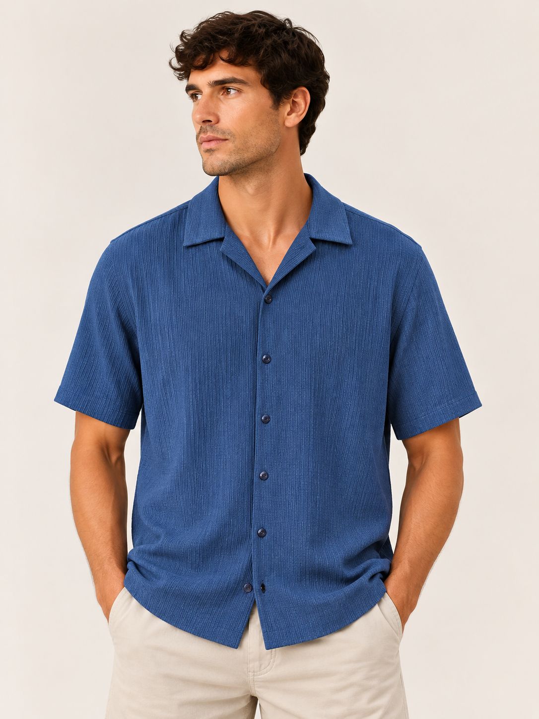 Men's S/S Button Down Camp Shirt - Denim