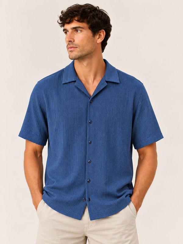 Men's S/S Button Down Camp Shirt - Denim
