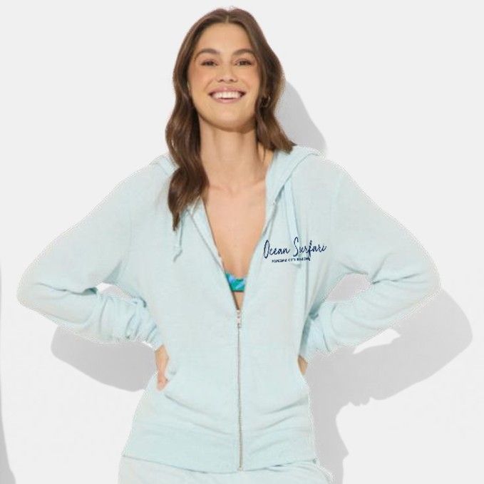 Ladies PCB Brushed Hacci Zip Hoodie HTR Sky Blue