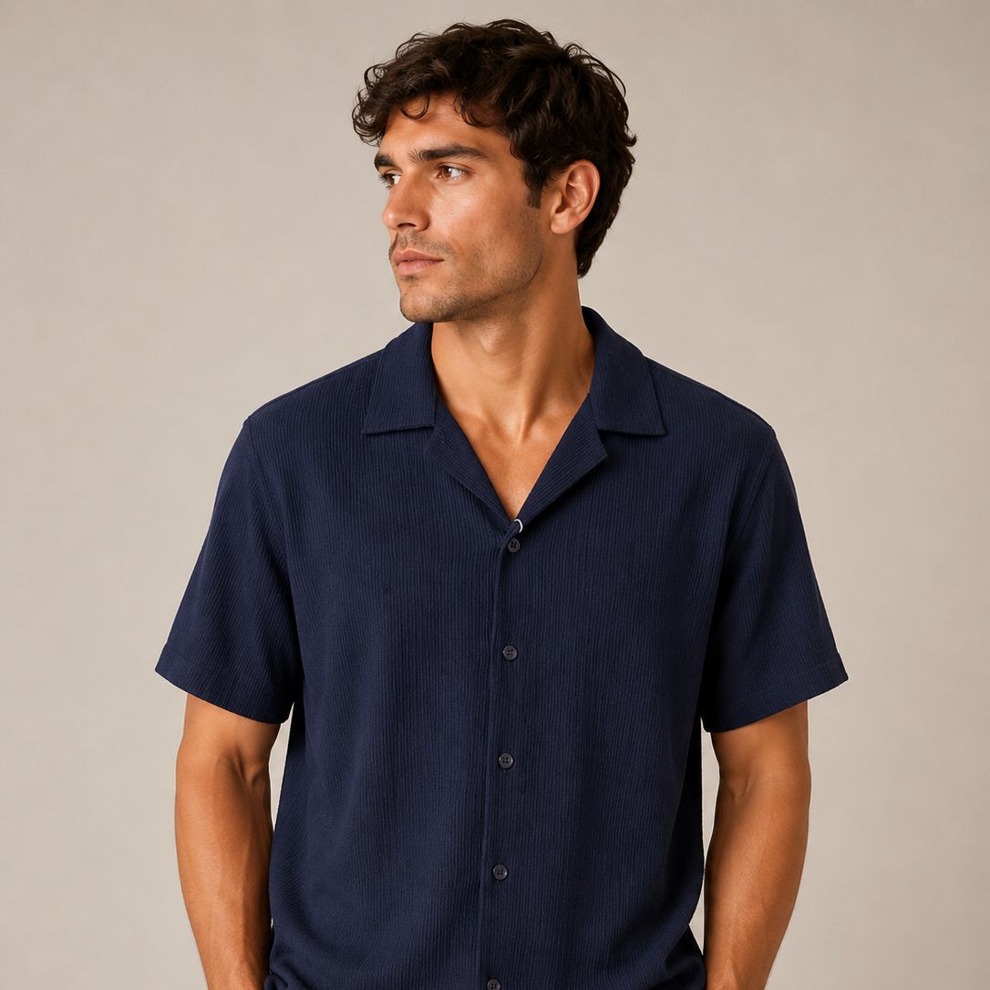 Men's S/S Button Down Camp Shirt - Navy