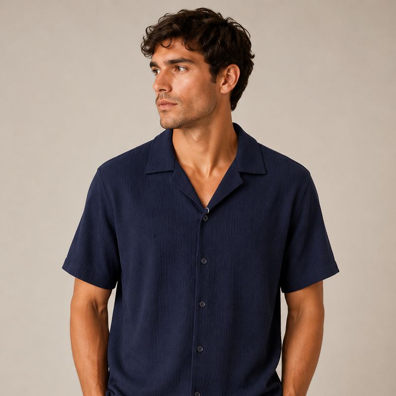 Men's S/S Button Down Camp Shirt - Navy