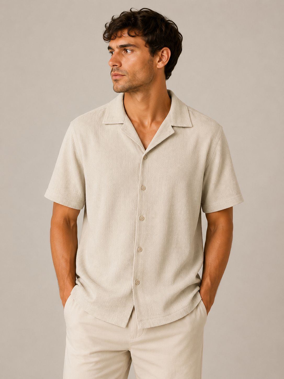 Men's S/S Button Down Camp Shirt - Sand