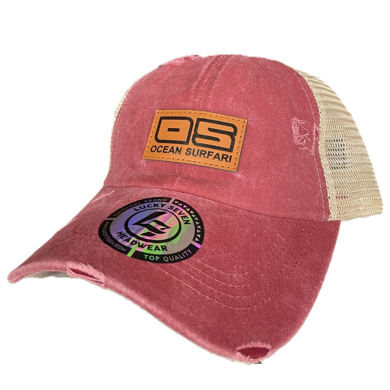 OS Mesh Cap w/Leather Patch, Color: Burgundy