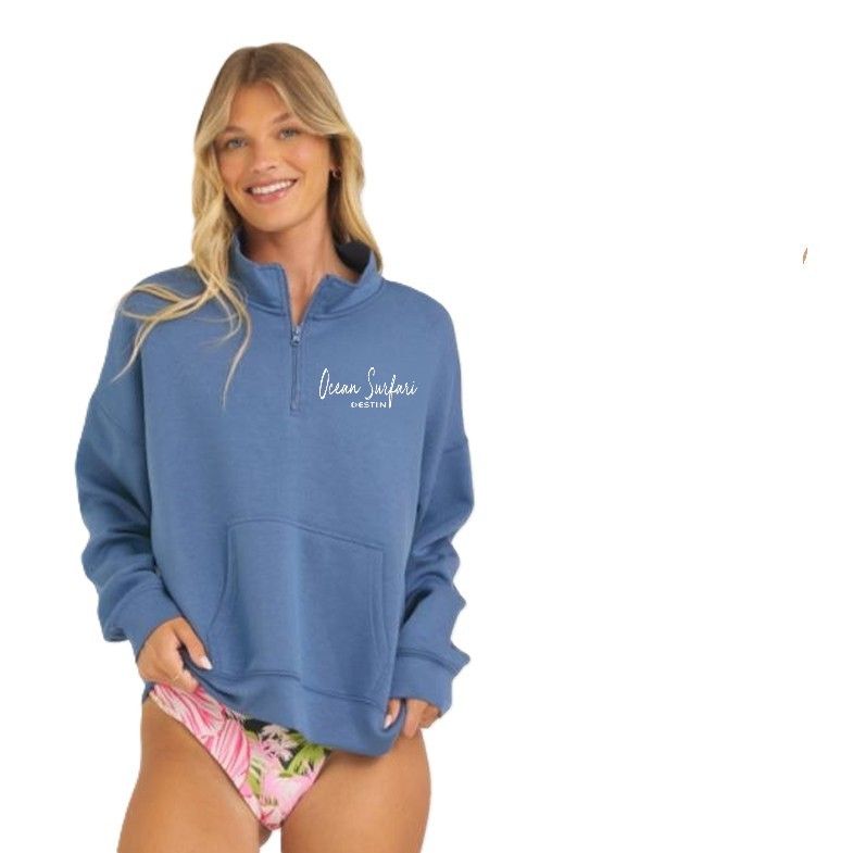 Ladies Destin Cloud Fleece 1/4 Zip Blue Jean