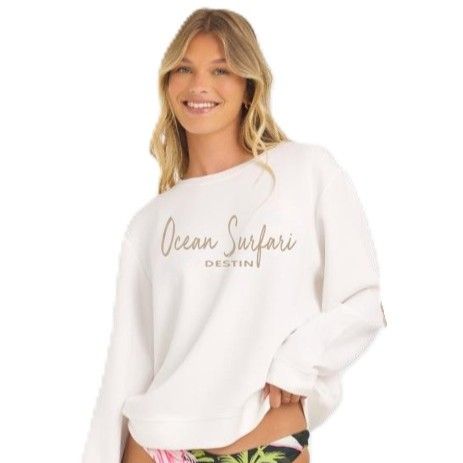 Ladies Destin Cloud Fleece Crewneck Bright Ivory