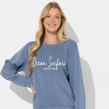 Ladies Destin Cloud Fleece Crewneck Blue Jean