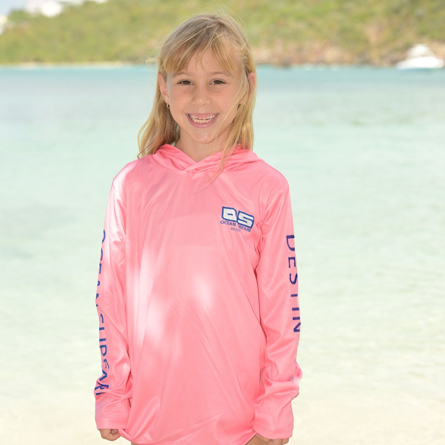 OS Destin SPF 50+ Perf Youth Hoodie Light Pink SB