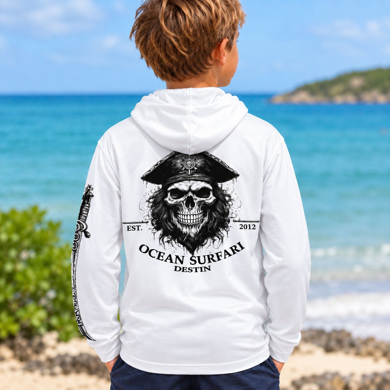 OS Destin SPF 50+ Perf Youth Hoodie Pirate White SB
