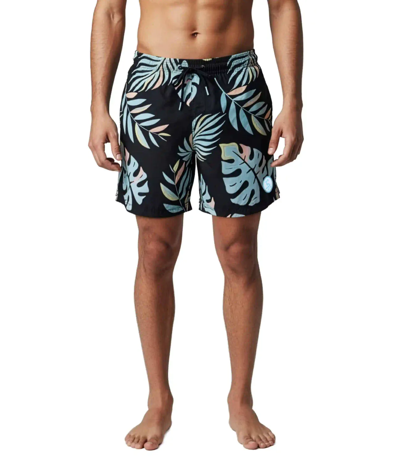 Uzzi Stretch Swim Short - Pastel Leaves - Black