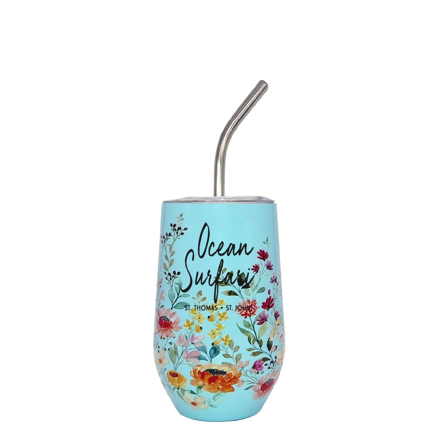 O/S USVI 16oz Wine Tumbler Flowers, Color: Blue