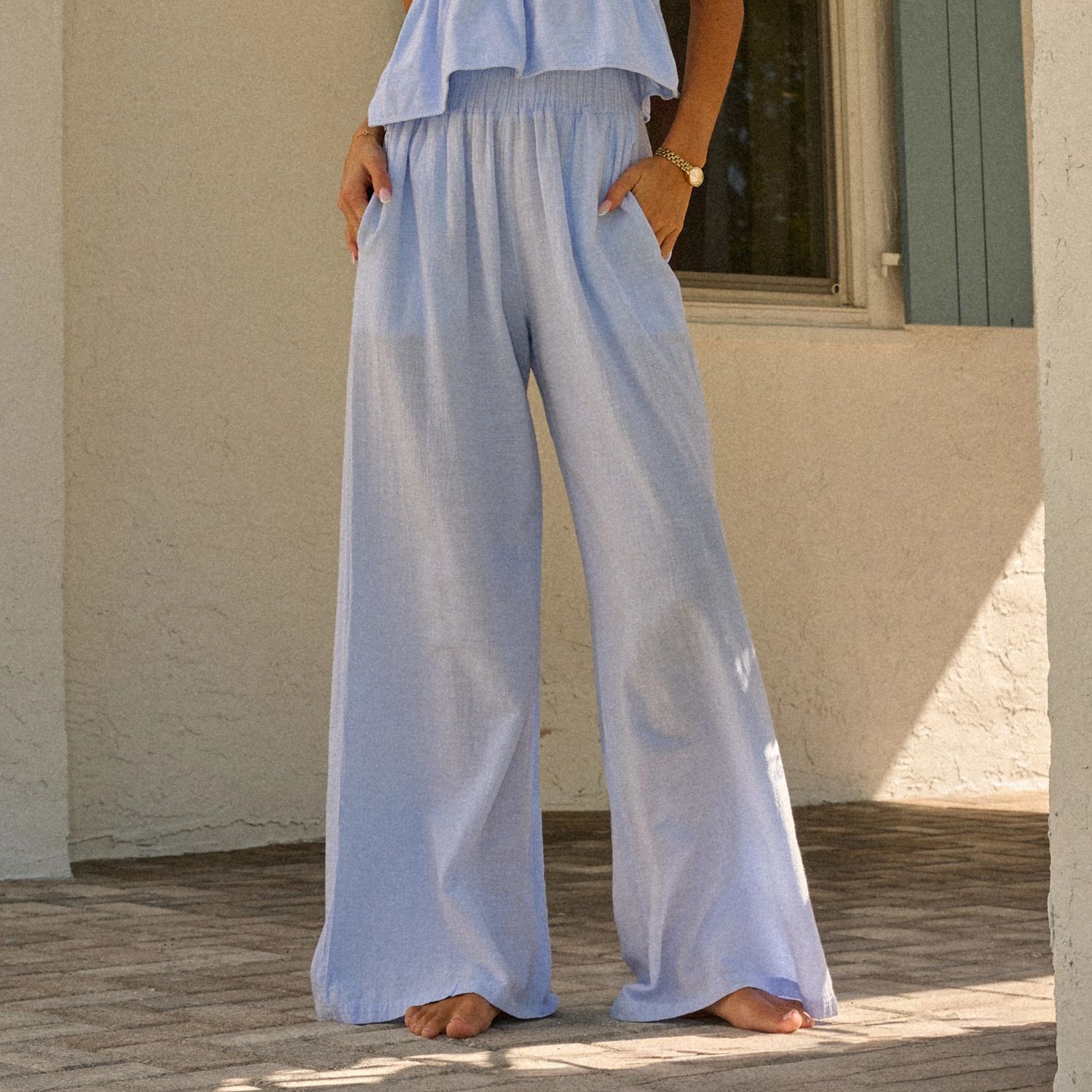 Womens Flowy Beach Pants - Baby Blue