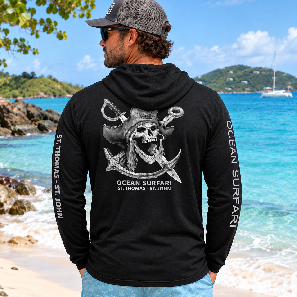 OS USVI SPF 50+ Perf Men's Hoodie Barnacle Bill BLK