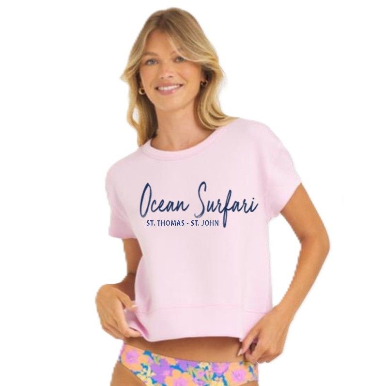 Ladies USVI Open Back Cloud Fleece Tee - Paradise Pink
