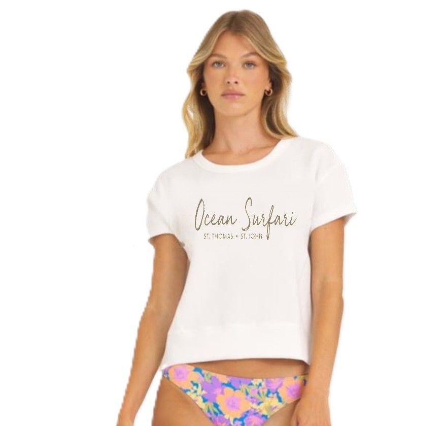 Ladies USVI Open Back Cloud Fleece Tee - Bright Ivory